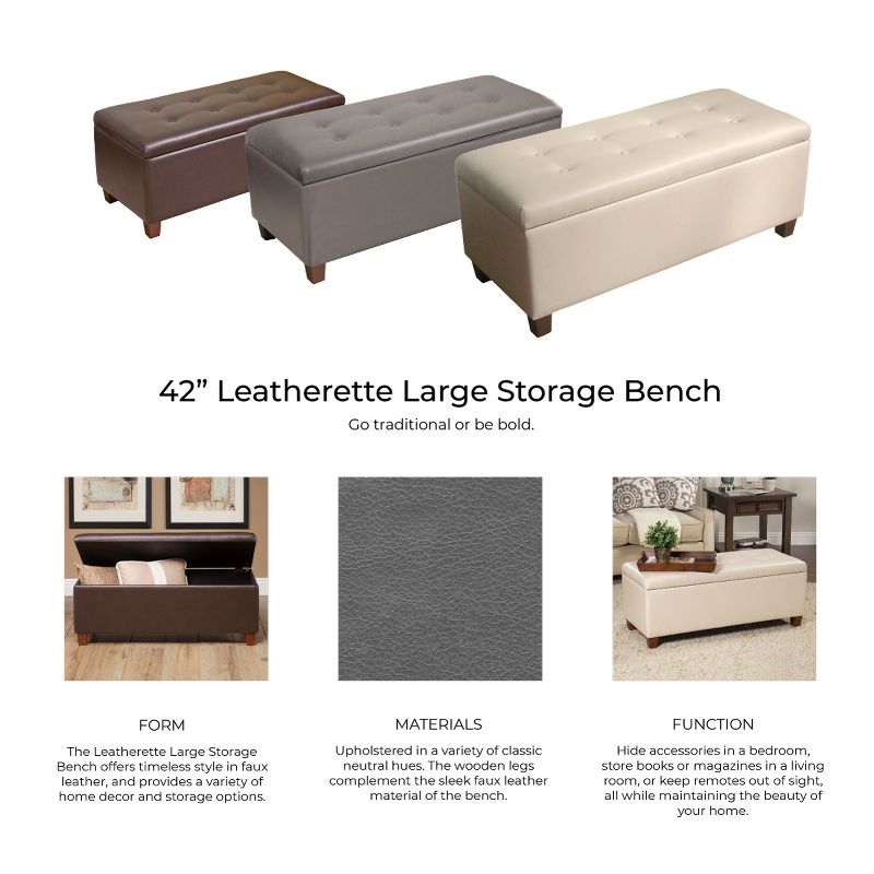 Large Faux Leather Storage Bench Chocolate Brown - HomePop