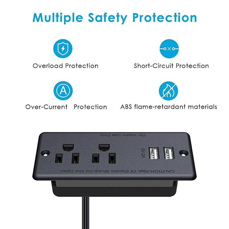 Recessed Power Strip SocketFurniture Recessed Power Outlet with 2 USB Charger2Outlet Desktop Charging StationDesktop Power Grommet with 656ft Power Cord
