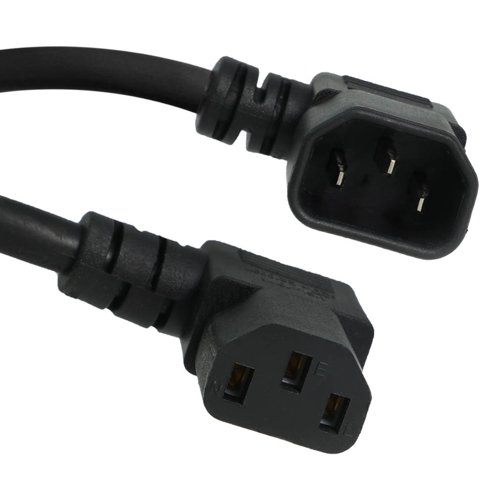 C14 Right to C13 Right Power Cord - 6 Foot, 10A/250V, 18/3 SJT, IEC 60320 - Iron Box Part # IBX-6425-06