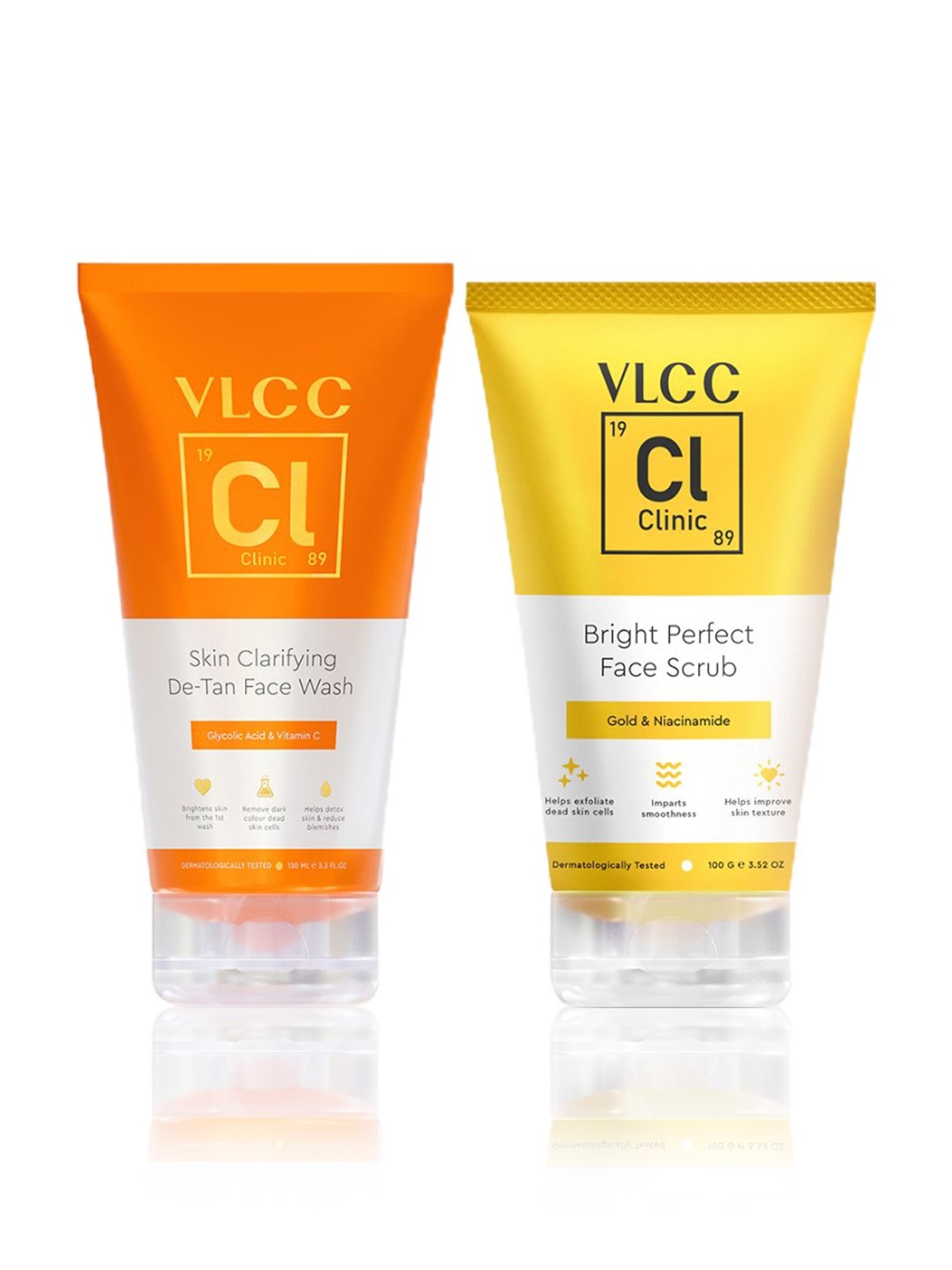 VLCC Clinic Skin Clarifying De-Tan Face Wash & Bright Perfect Face Scrub Combo