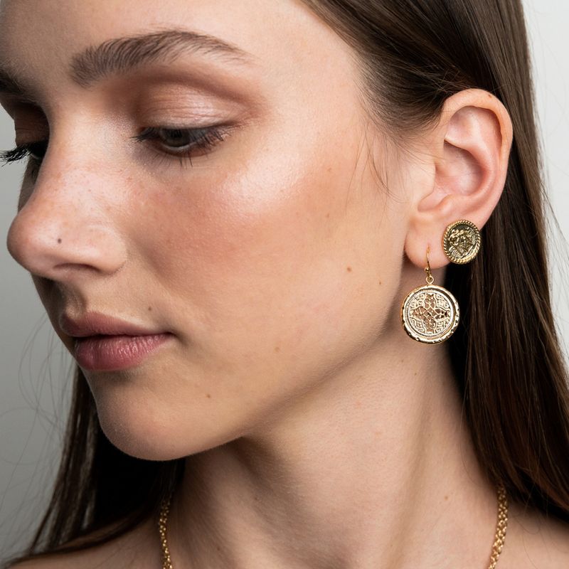 Sanctuary Project Saint Christopher Medallion Coin Stud Earrings Gold