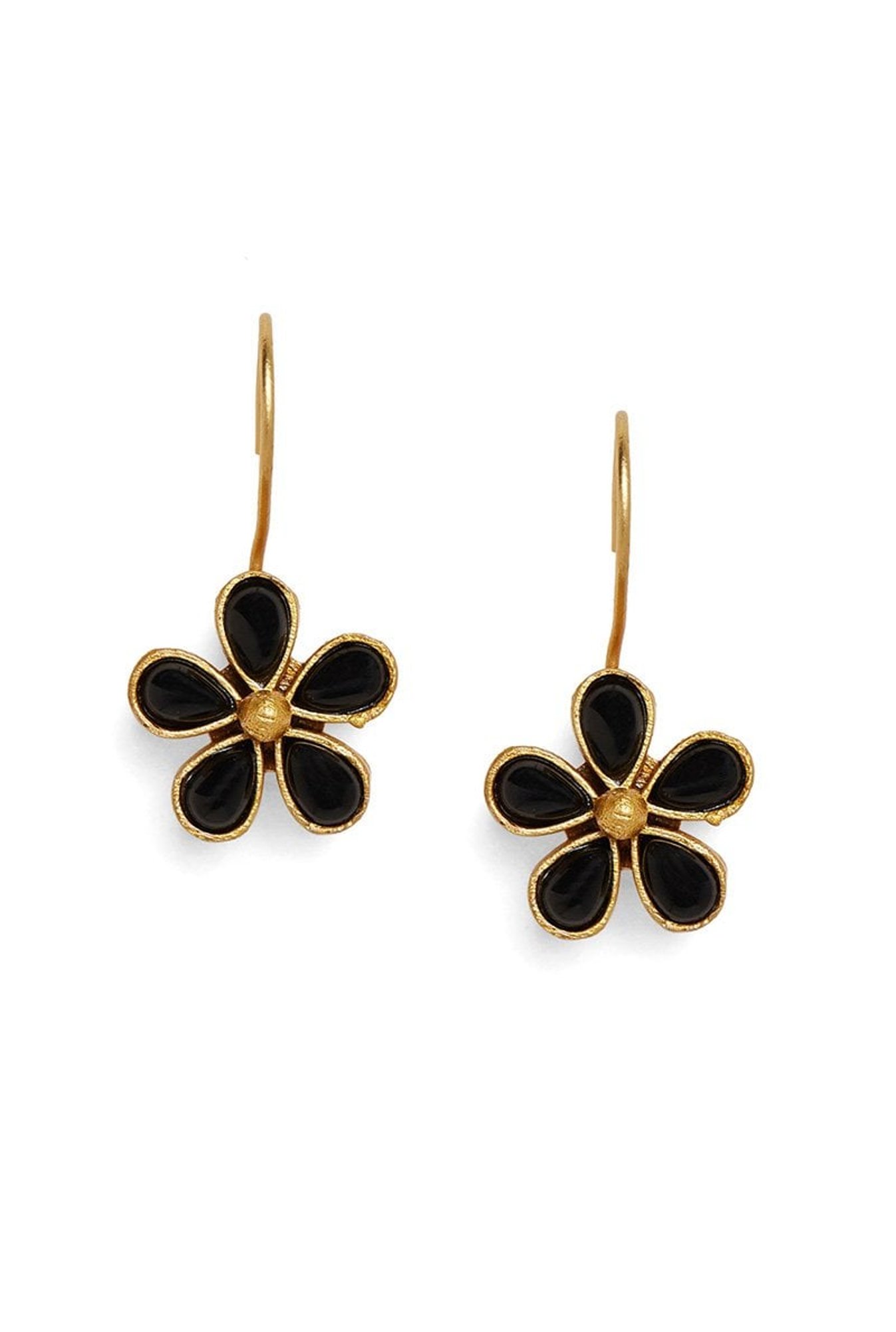 Panash Black & Golden Brass Floral Drop Earrings