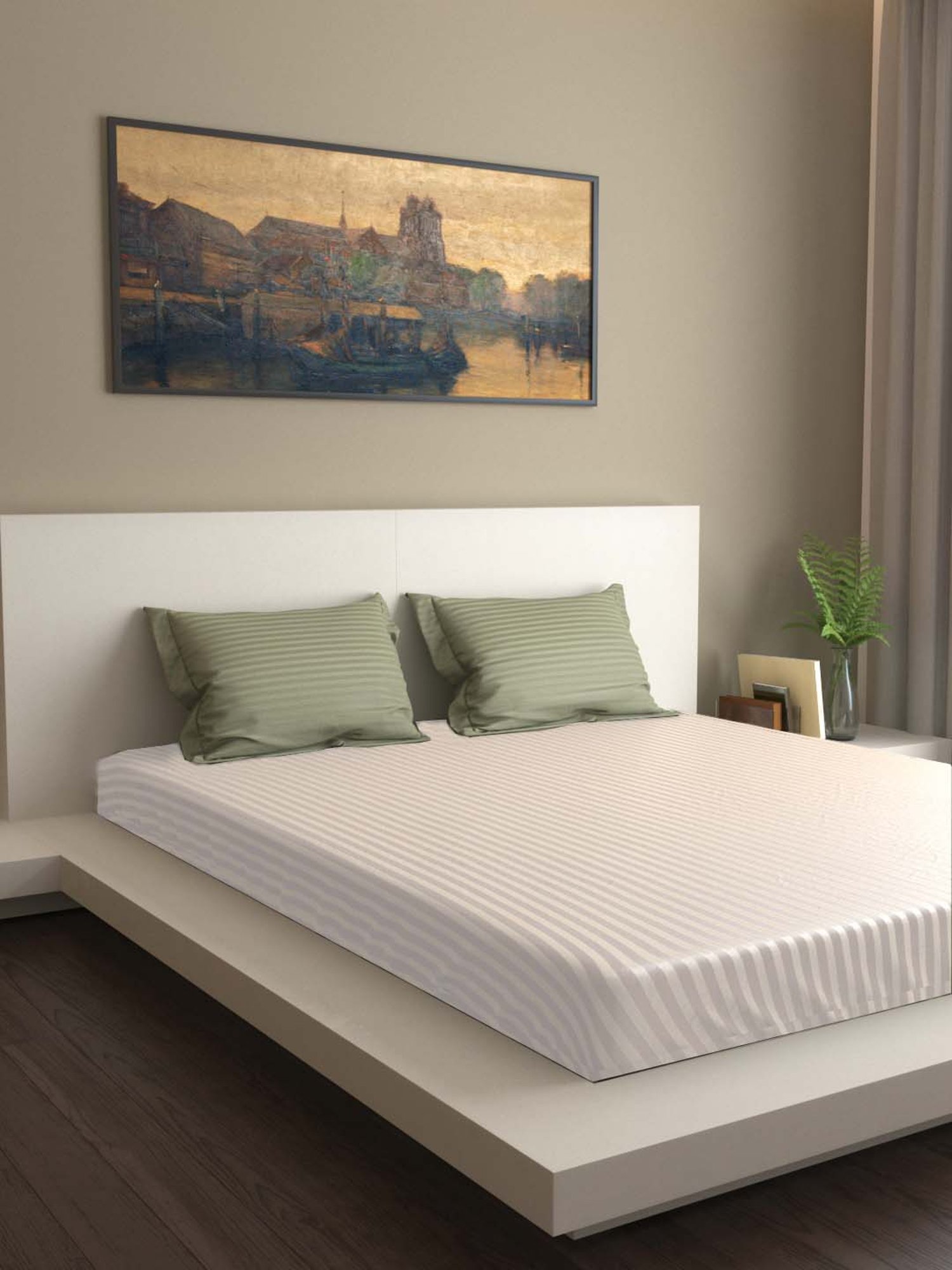 Mark Home Green 400 TC Premium Stripes Pillow - Set of 2