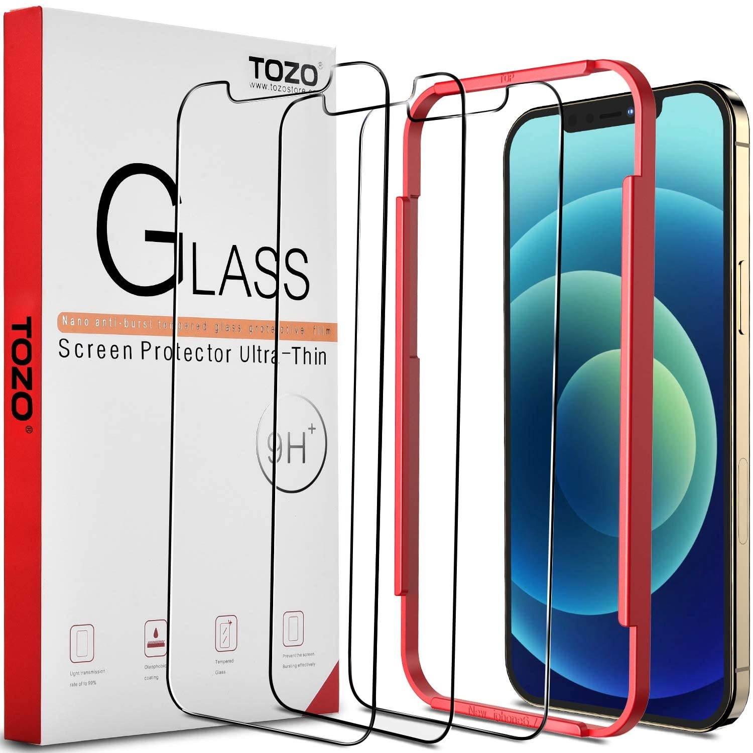 TOZO for iPhone 12 Pro Max Screen Protector [3-Pack] Premium Tempered Glass [0.26mm] 9H Hardness 2.5D Film Super Easy 6.7 inch