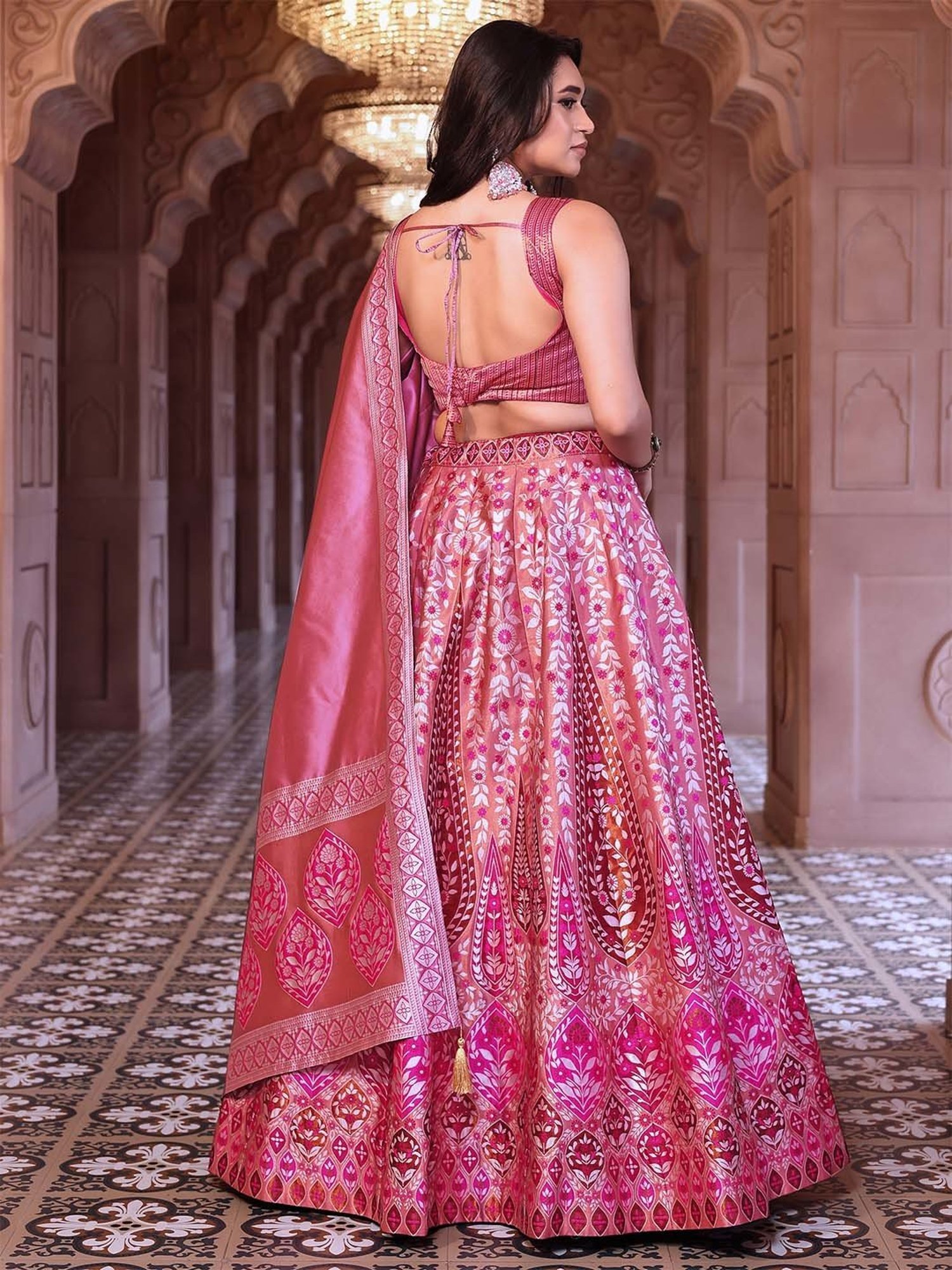 PURVAJA Pink Woven Lehenga Choli Set With Dupatta