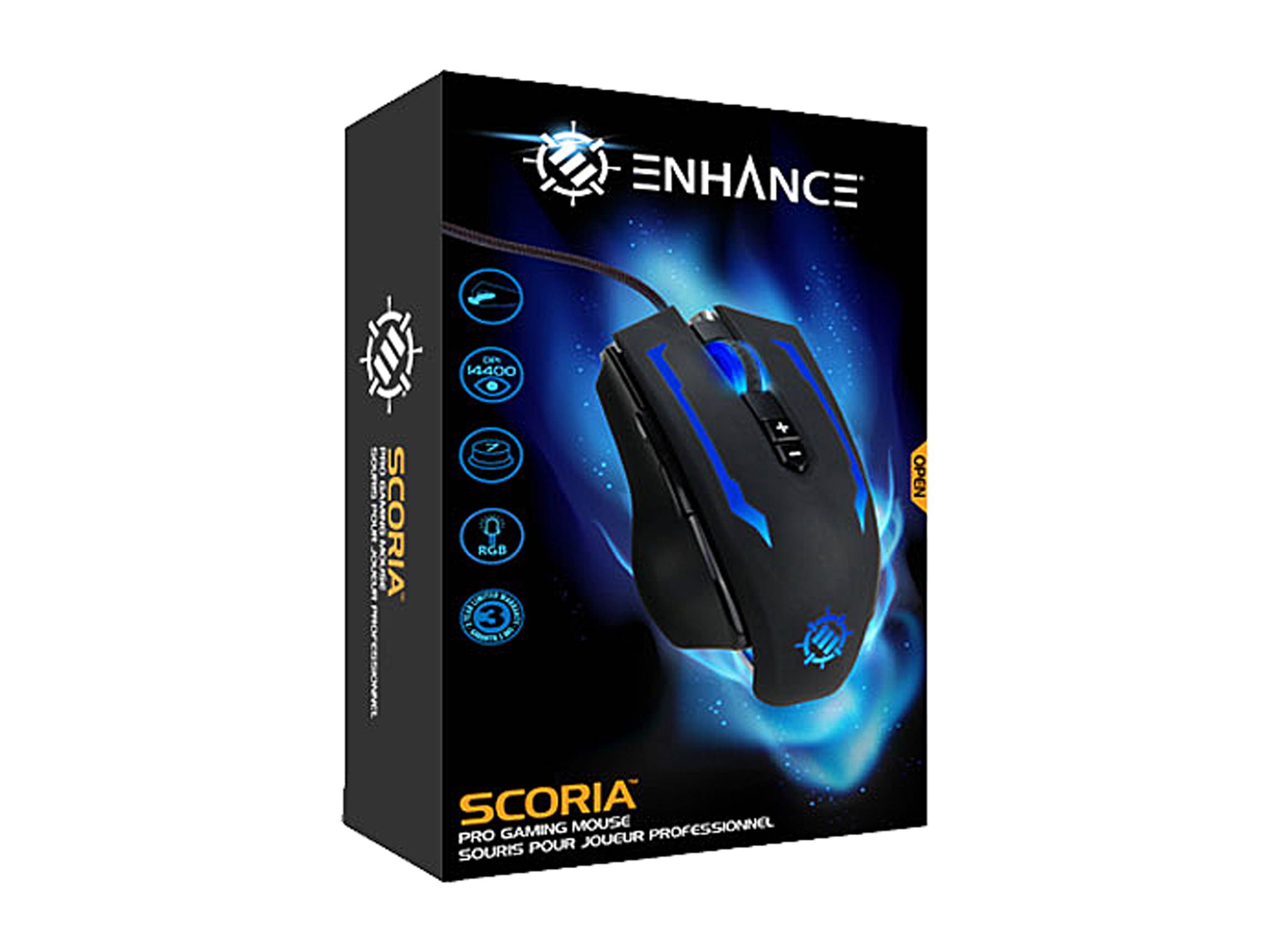 ENHANCE Scoria Tournament Gaming Mouse - RGB LED, 7 Programmable Buttons, 14400 dpi & Metal Body