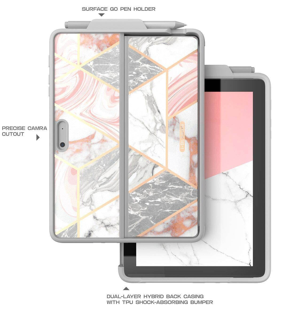 Microsoft Surface Go Case, i-Blason [Cosmo] Slim Glitter Protective Bumper Case Cover with Pen Holder Compatible with Type Cover Keyboard for Surface Go Tablet 10 Inch (2018 Release) (Marble)