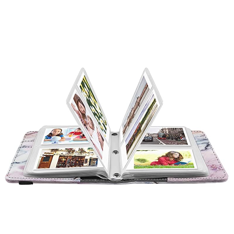 Mini Photo Album for 3Inch Film 104 Pockets Album for Fujifilm Instax Mini 11Mini 9Mini Link PrinterMini LiPlay Canon Ivy CLIQ Polaroid Kodak Instant Print Camera Marble Pink