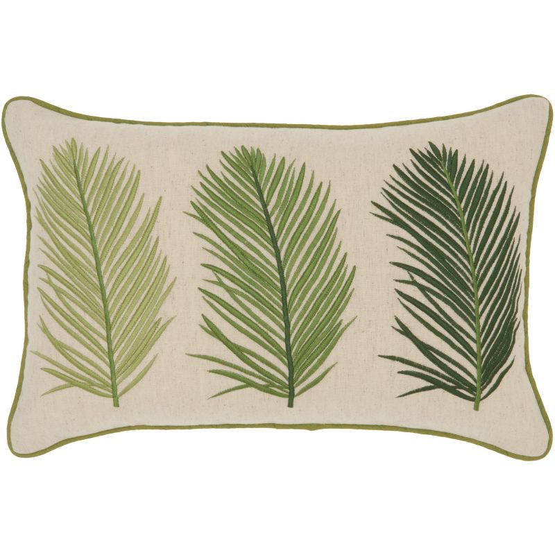 Nourison Silk Embroidery Floral Sage Throw Pillow - 12" x 18"