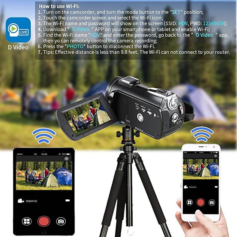 4K Camcorder Vlogging Camera for YouTube  HDR-AC3 Ultra HD Video Camera 1080P 60FPS IR Night Vision Wi-Fi Camera Recorder Digital Camcorders with Microphone Wide Angle Lens Handheld Stabilizer
