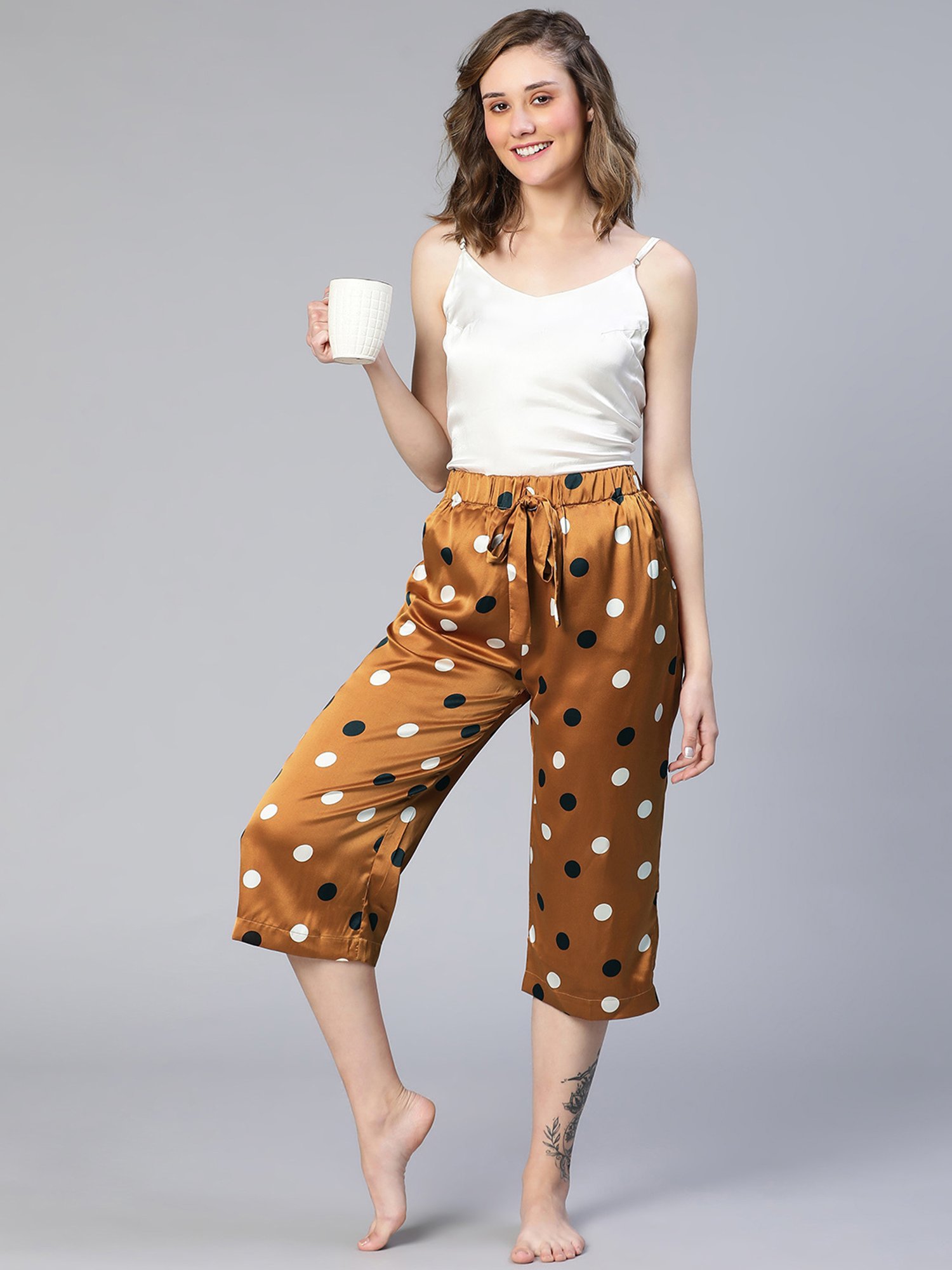 Oxolloxo Brown Satin Polka Dot Capris