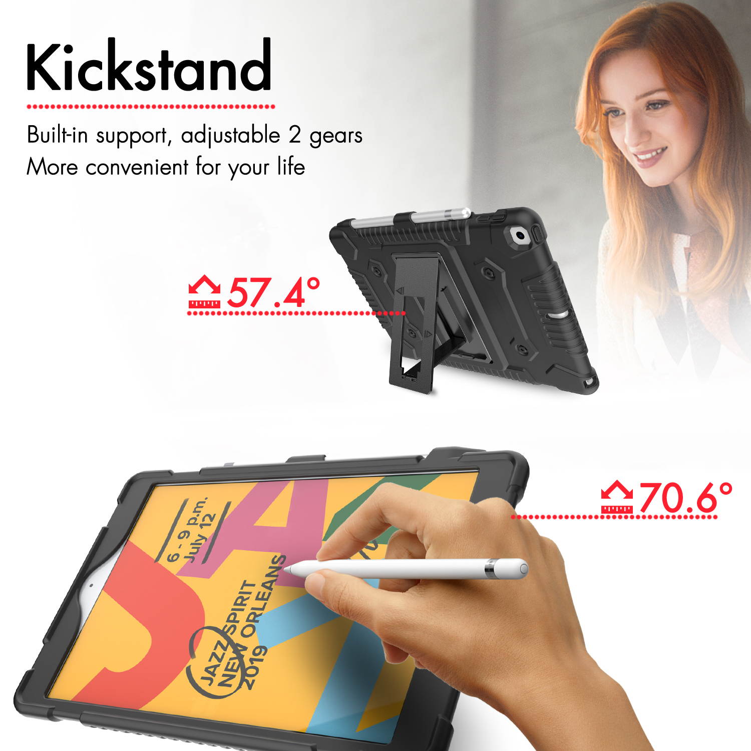 DONWELL For Apple iPad Case 10.2 inch 2020/2019 , iPad 7th/8th Gen, Flexible, Shockproof,Hybrid Soft Silicone Kickstand Case Protective Tablet Case Cover With Pencil Holder