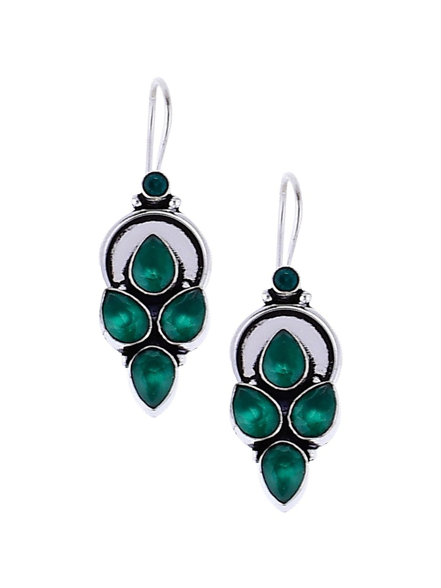 Imli Street Green Silver Tone Stone-Studded Handcrafted Dangler Earrings