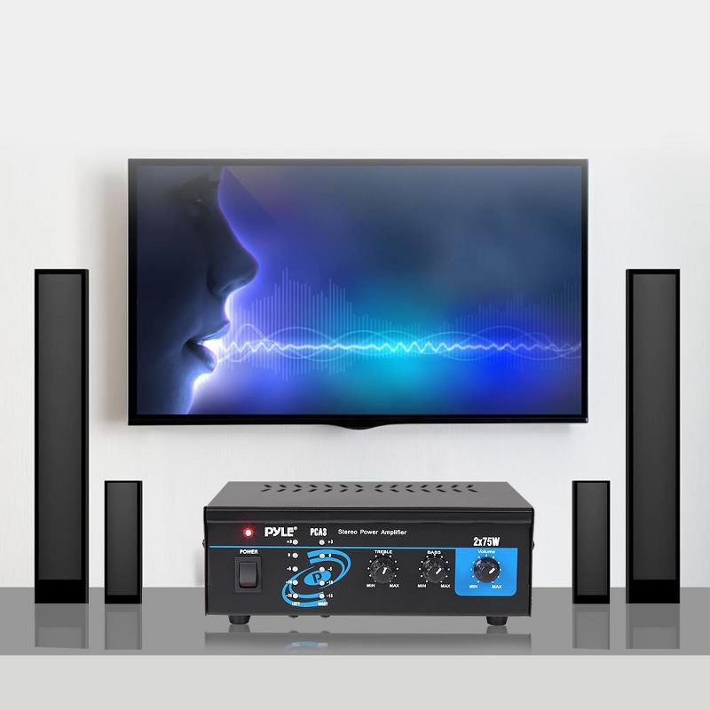 Pyle PCA3 Powerful 150 Watt Compact Mini Dual Channel Intelligent Stereo Sound Speaker Amplifier Receiver Box Home Audio System