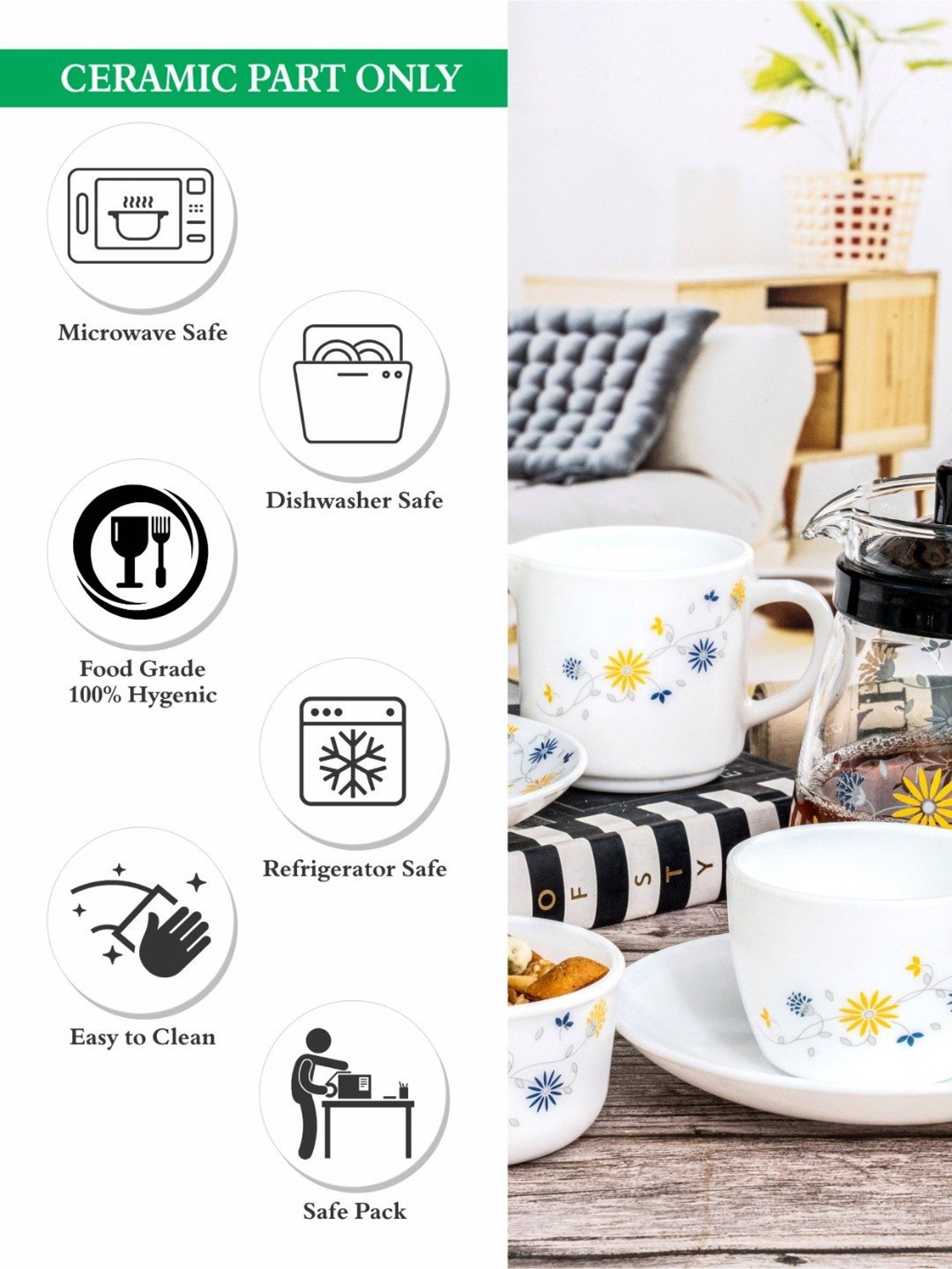 Cello Multicolor Opalware 15pcs Tea Set