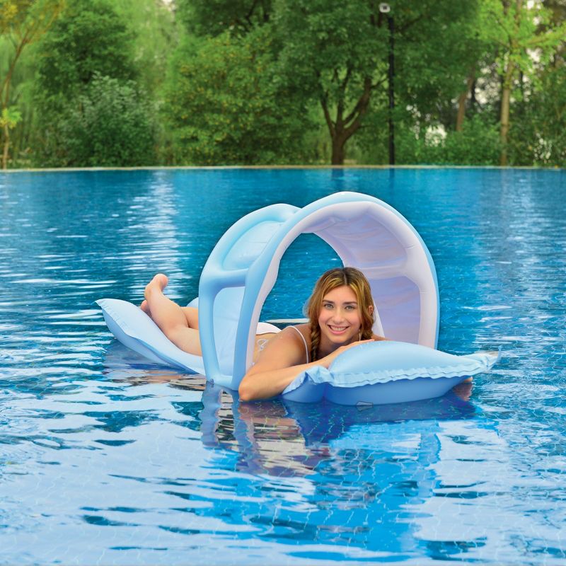 Pool Central 72" Sunpro Inflatable 1-Person Swimming Pool Mattress Raft Float with Removable Sun Canopy - Blue