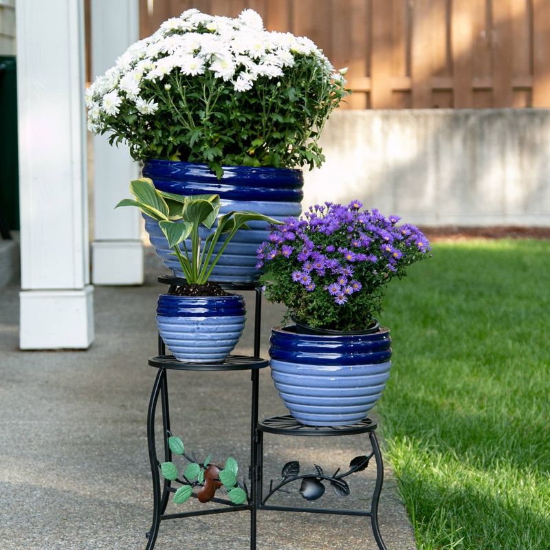 Set of 3 Indoor/Outdoor Ceramic Planters Duo Blue Tone - Zings & Thingz