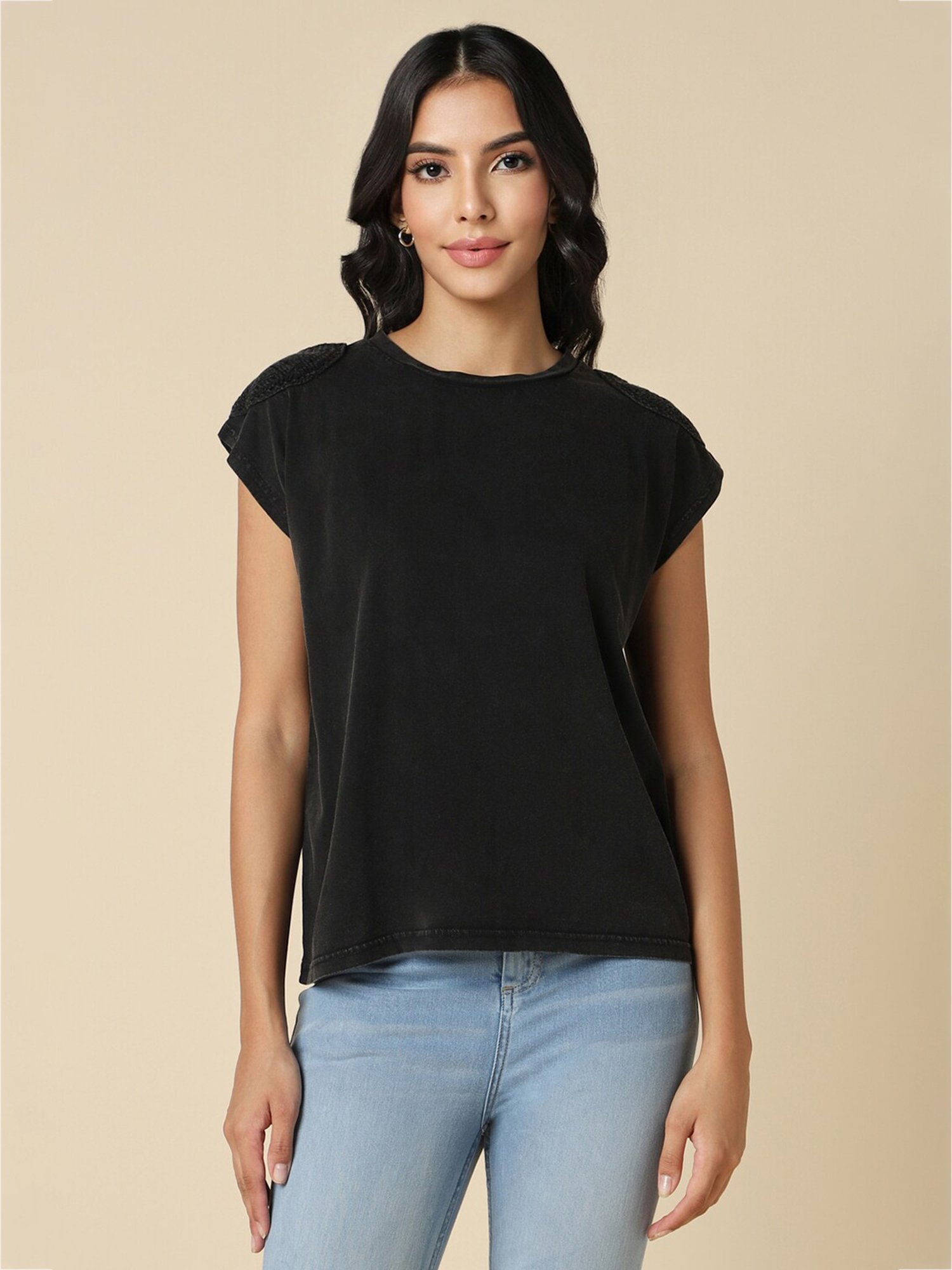 Allen Solly Black Cotton Regular Fit T-Shirt