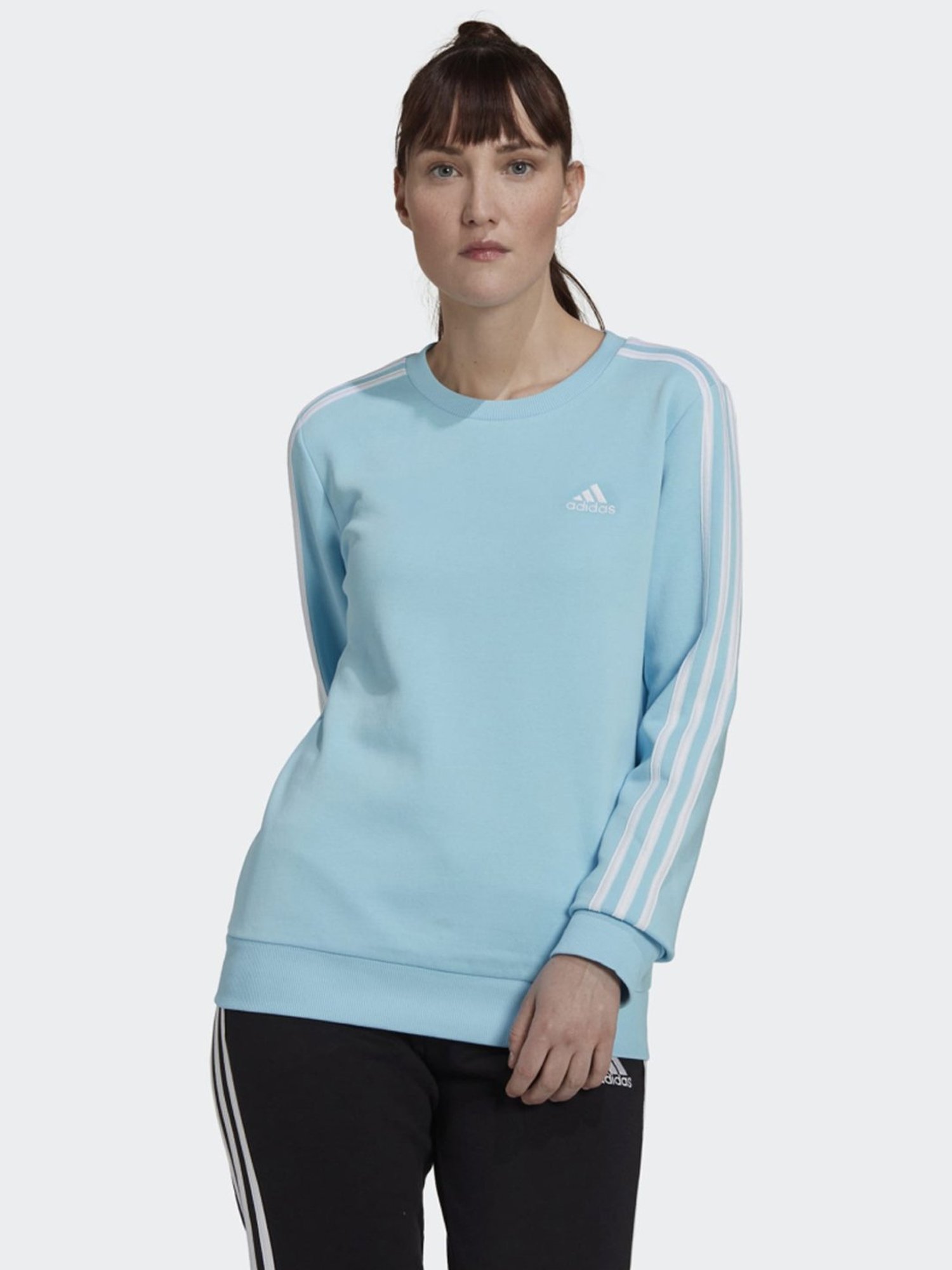 adidas Blue Cotton Striped Sports Sweatshirt