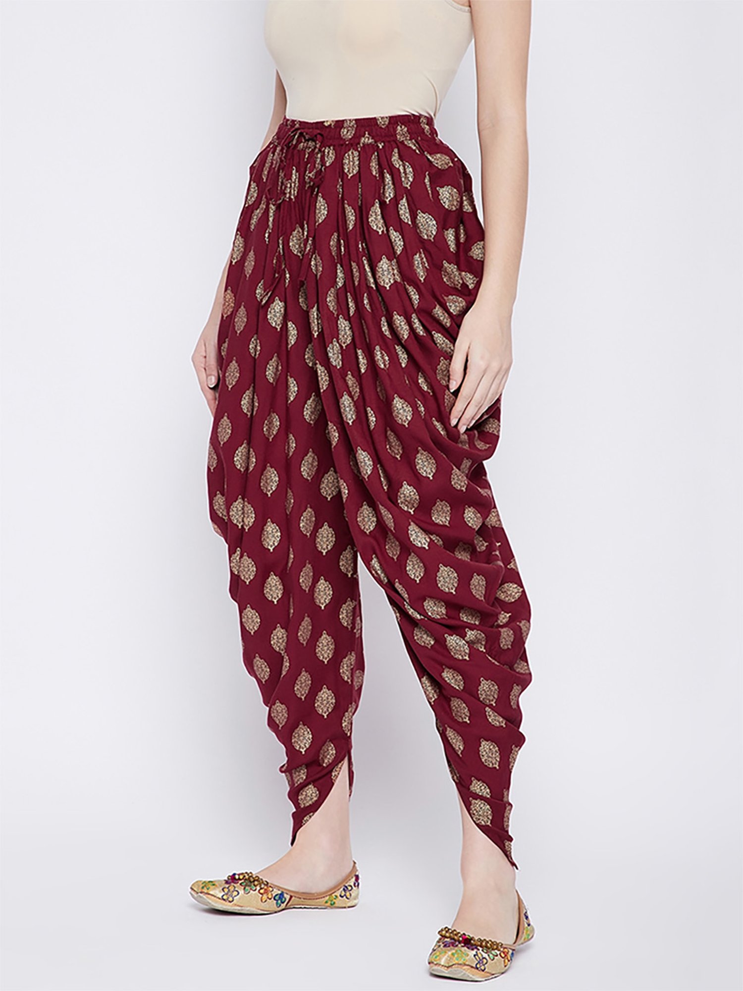 Castle Maroon Printed Dhoti Pants