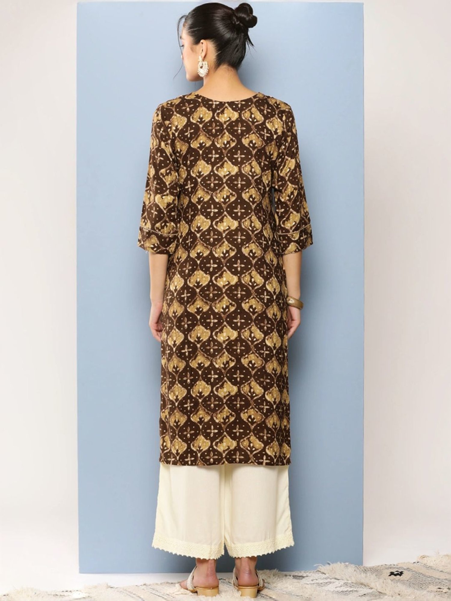 Aarika Brown Cotton Embroidered Straight Kurta