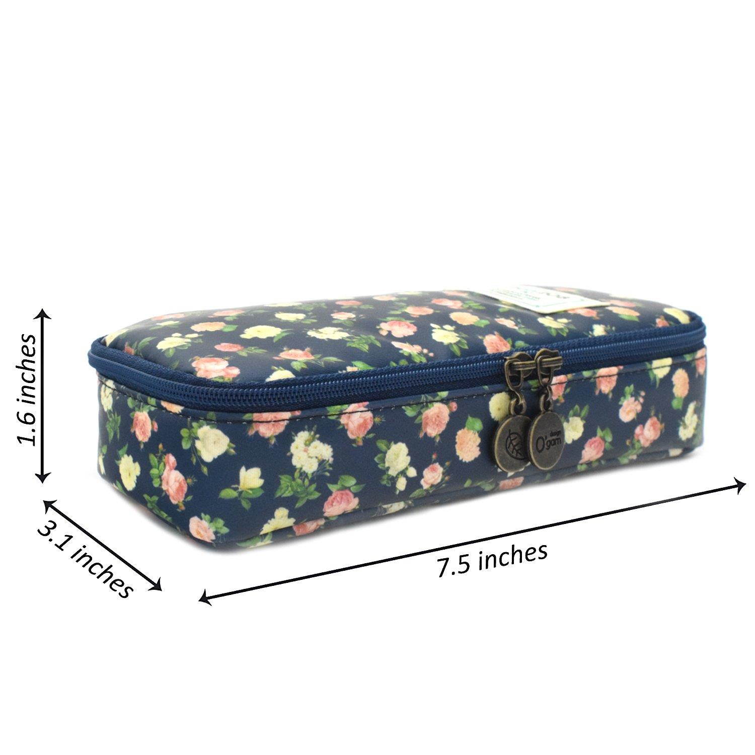 Pencil Case, Twinkle Club Cute Pen Case Zipper Bag Office Organizer Rose Floral Makeup Pouch, Cyan