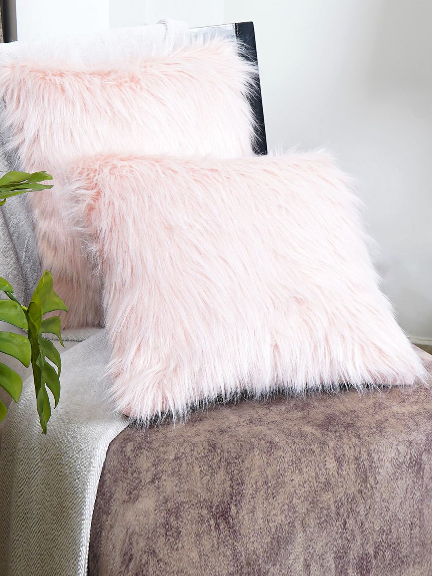 The Artment BrushedDreams Faux Fur Pink Purr Cushion Cover (Set of 2)