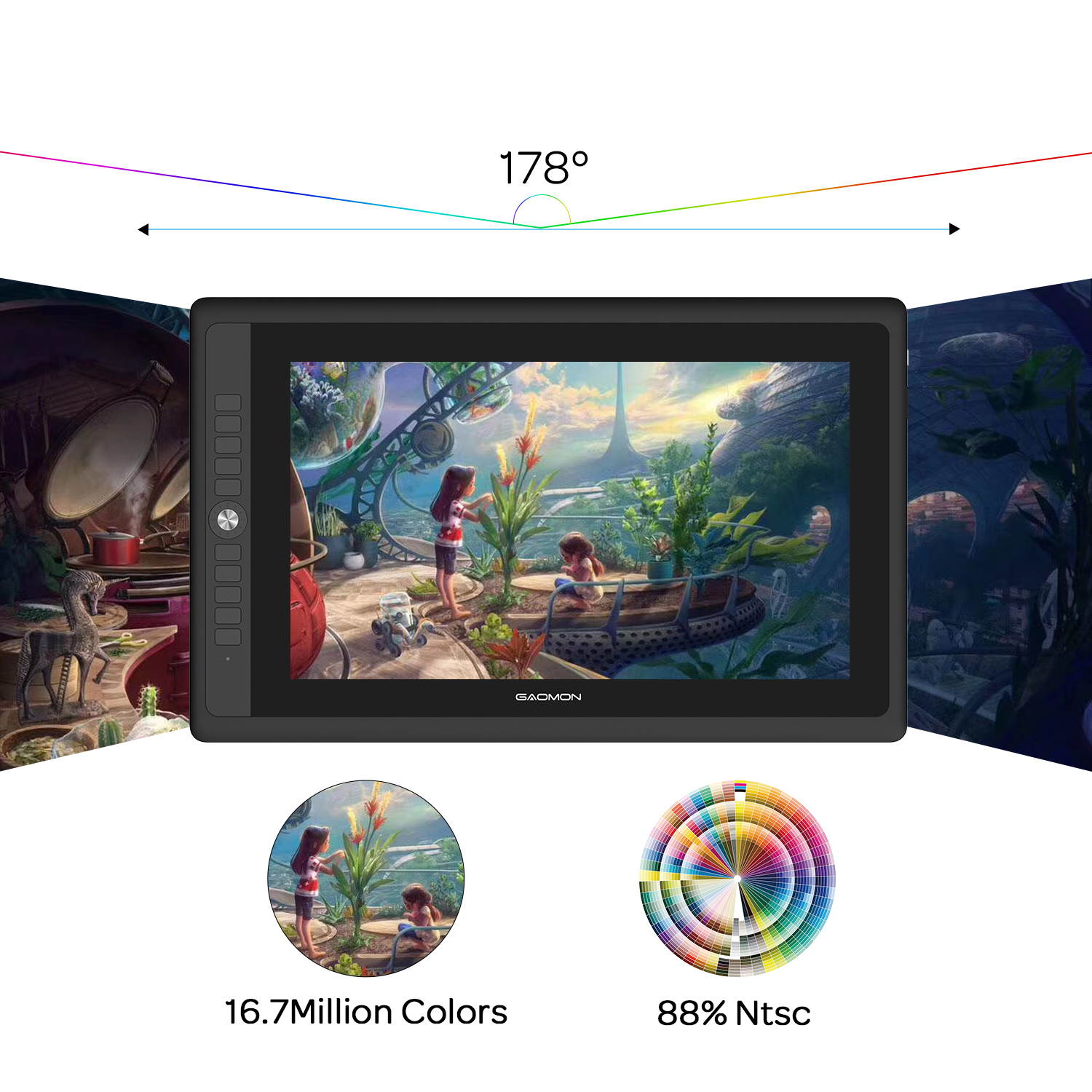 GAOMON 15.6 Inch Full-Laminated 88% NTSC Pen Display with 9 Express Keys and 8192 Passive Tilt-Support Pen - PD156 Pro Drawing Monitor