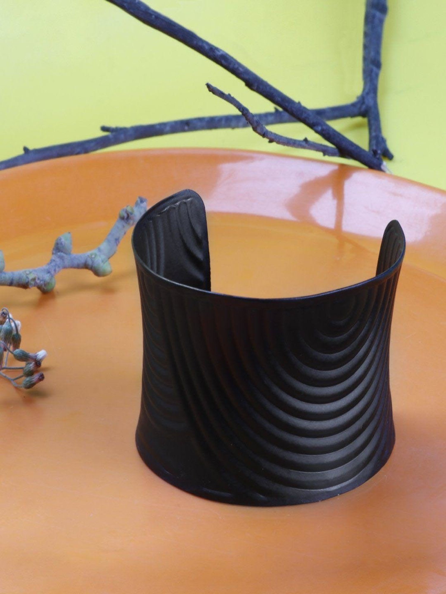 Prita Black Alloy Cuff Bracelet