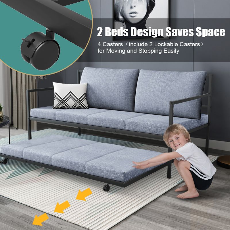 Costway Platform Bed Sofa DayBed Twin Trundle DayBed 4 Casters Mattress