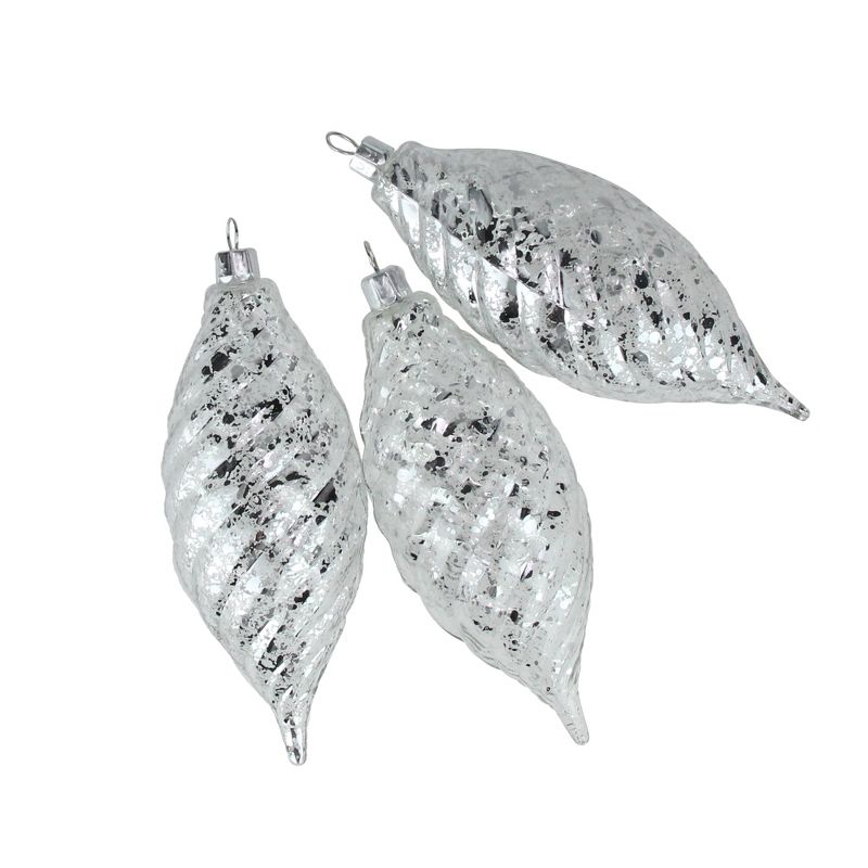 Barcana 3ct Clear and Silver Spiral Shatterproof Finial Christmas Ornaments 5.25"