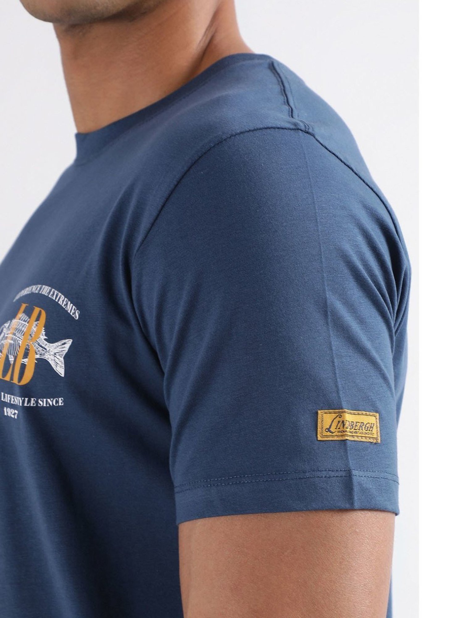 Lindbergh Blue Cotton Regular Fit T-Shirt