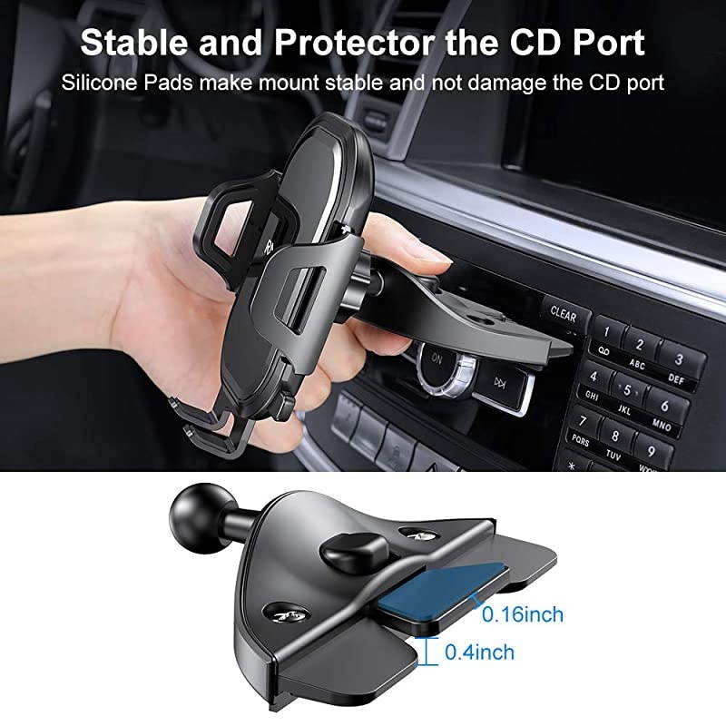 CD Slot Car Phone Mount  Universal 360&deg; Rotation CD Player Car Phone Holder Mount One Button Installation Release Compatible with Smartphone Samsung Galaxy Note 10 9 S10 S9 Plus iPhone 11 X XR