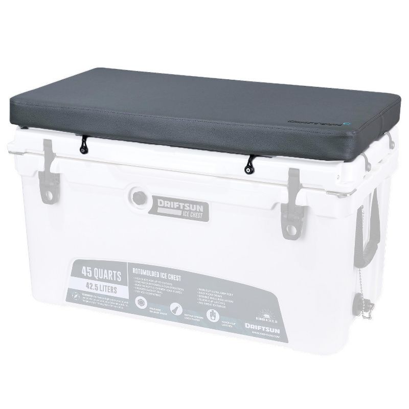 Driftsun DS-ICE-CC-45 Premium Water Resistant Padded Cooler Seat Cushion for 45Q Ice Chests With Mounting Hardware, Gray