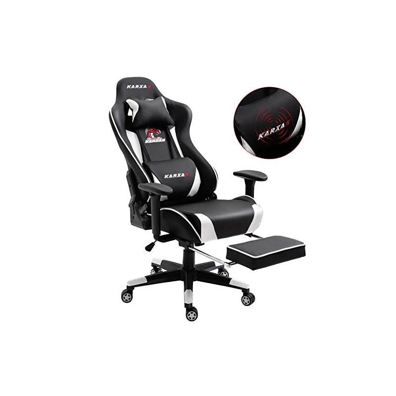 Ergonomic Gaming Chair High-Back Racing Style Gamer Chair PU Leather Height Adjustable Computer Desk Chair with Massage Lumbar Recliner Footrest and Headrest (White)