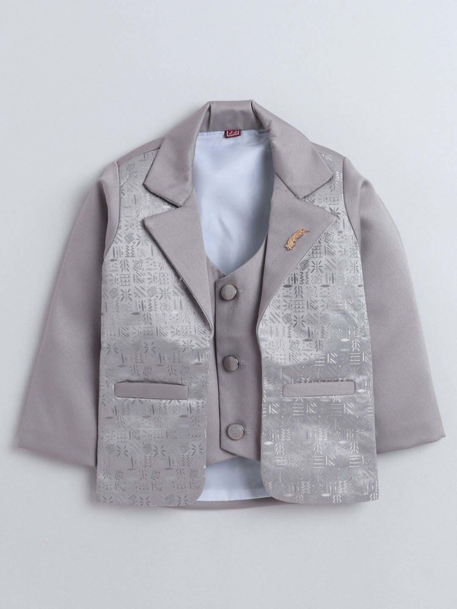 Fourfolds Boys Grey Solid Full Sleeves Clothing Set