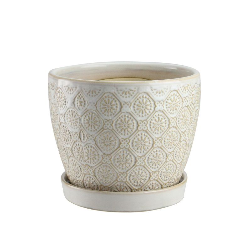 Napco 5.5" Antique Style Textured Flower Indoor Planter - White/Brown