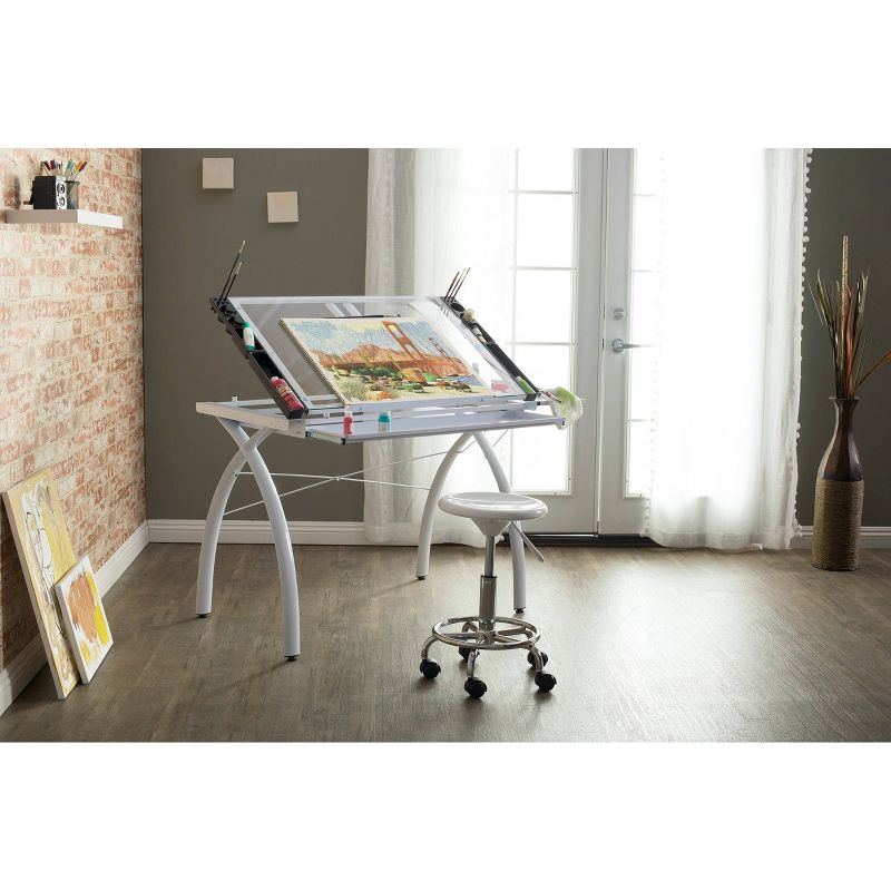 Futura Craft Station with Folding Shelf-White/Clear Glass