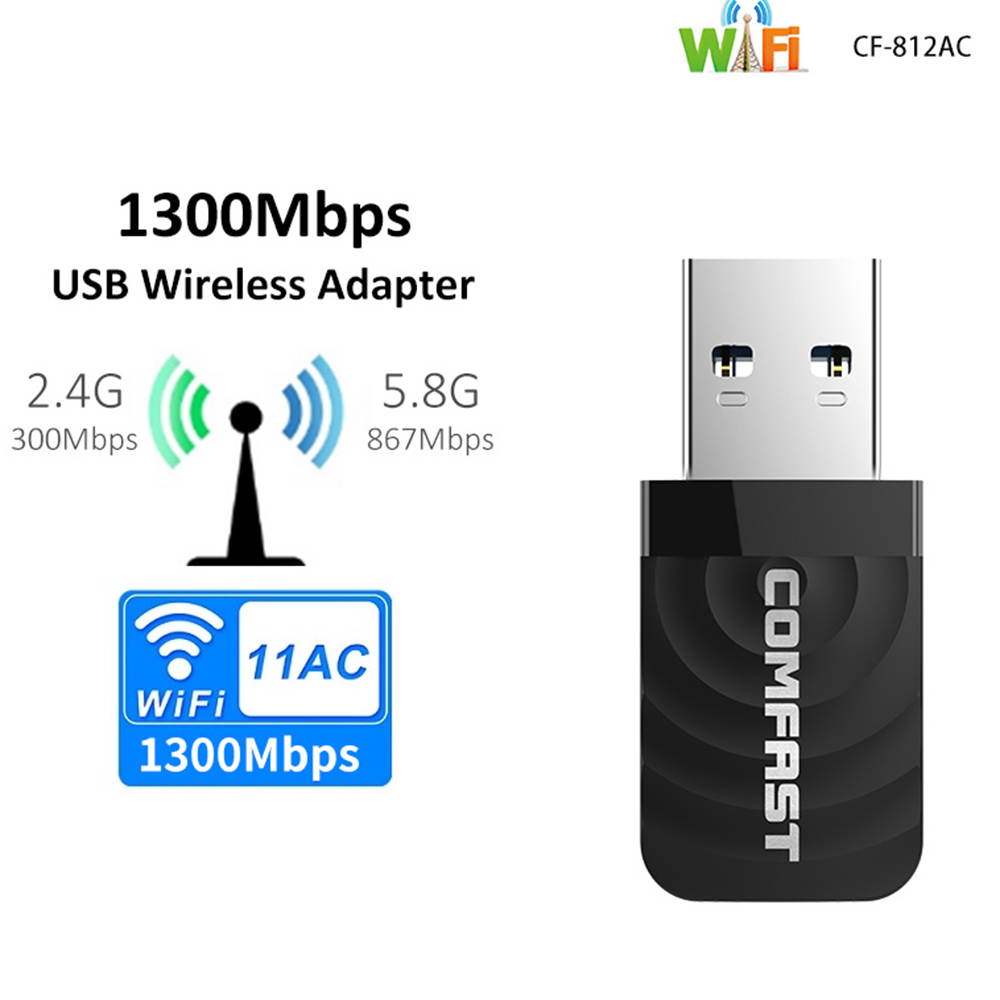 High Speed USB 3.0 Wireless Wifi Adapter Dual Band 2.4 +5 GHz 1300 Mbps 802.11AC 802.11 a/b/n/g/ac Wifi Antenna Network Card Wireless Adapter Support Windows XP/Vista/7/8/10 Mac OS