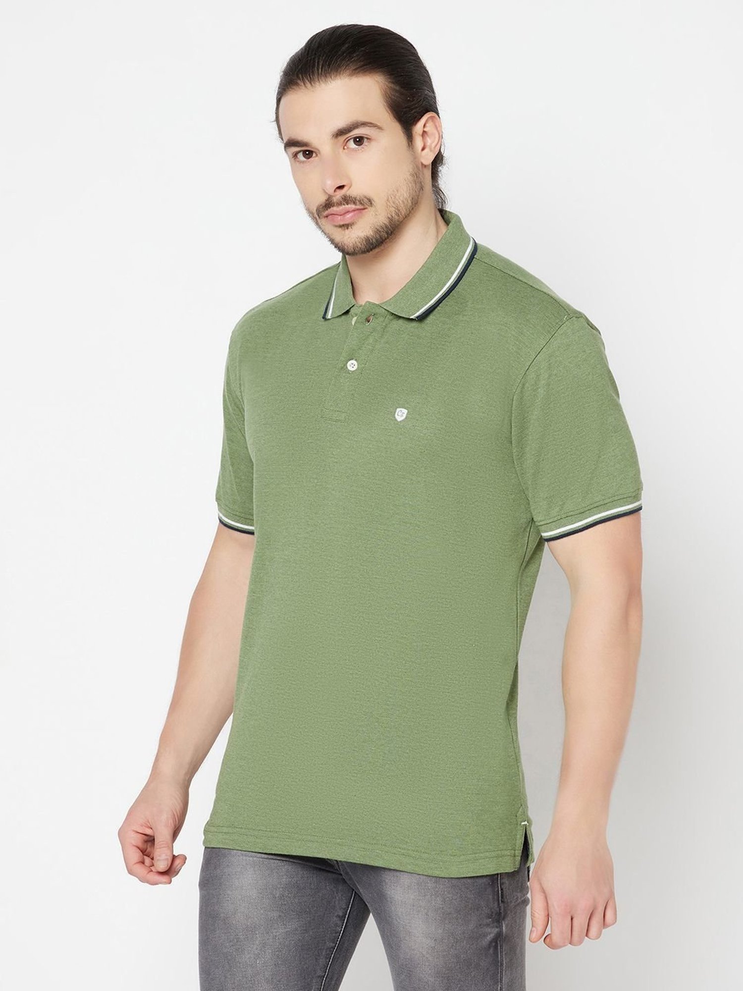 Cantabil Green Cotton Regular Fit Polo T-Shirt