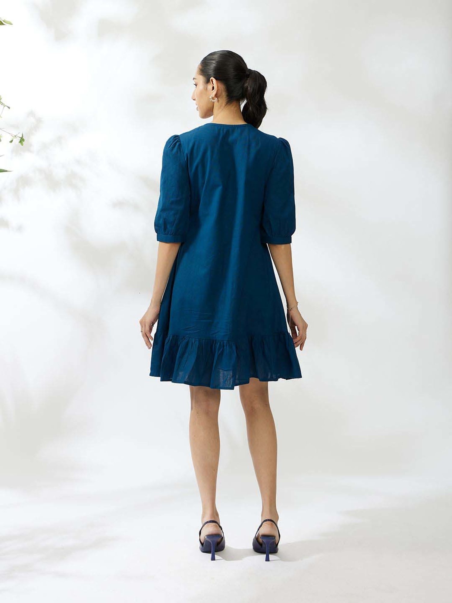 Daali Blue Cotton Regular Fit A-Line Dress