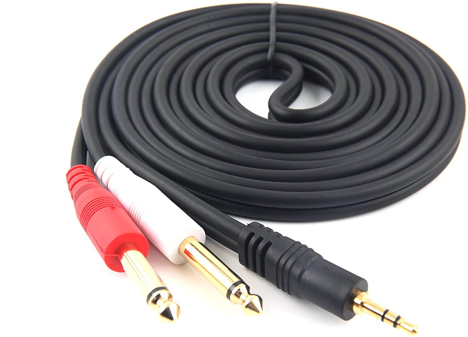 1/8 inch Male Stereo to Dual 1/4 Mono Male Audio Cable, 3.5mm TRS to Dual 6.35mm TS Y Splitter Breakout Cord, Gold Plated Heavy Duty Durable [10 Feet]