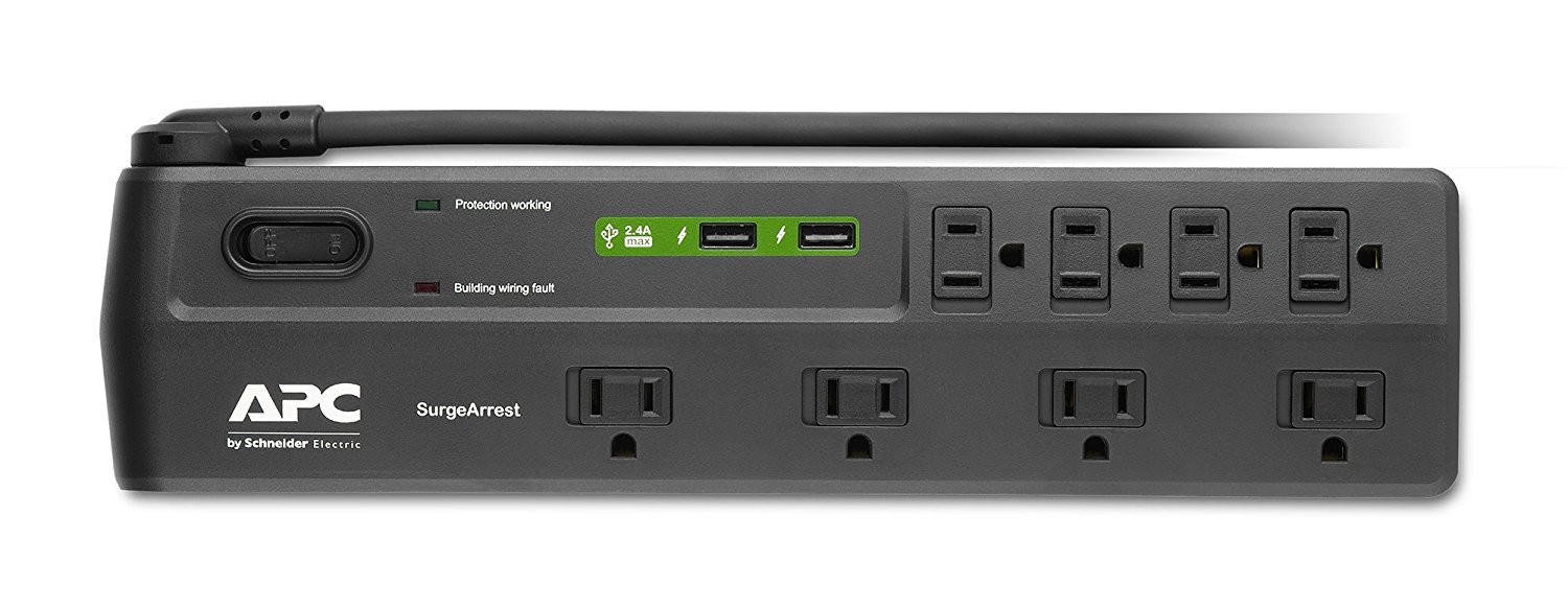 APC 8-Outlet Surge Protector 2630 Joules with USB Charger Ports, SurgeArrest