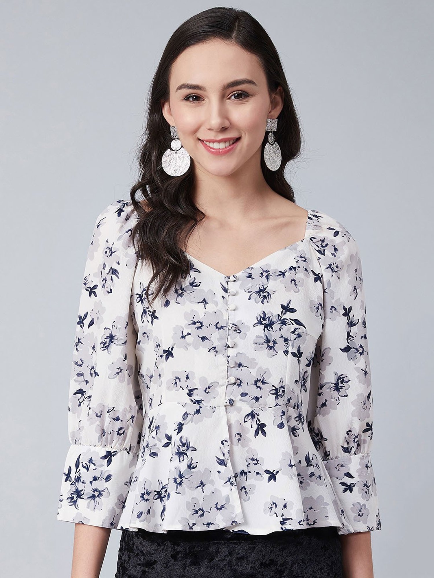 Rare White Floral Print Peplum Top