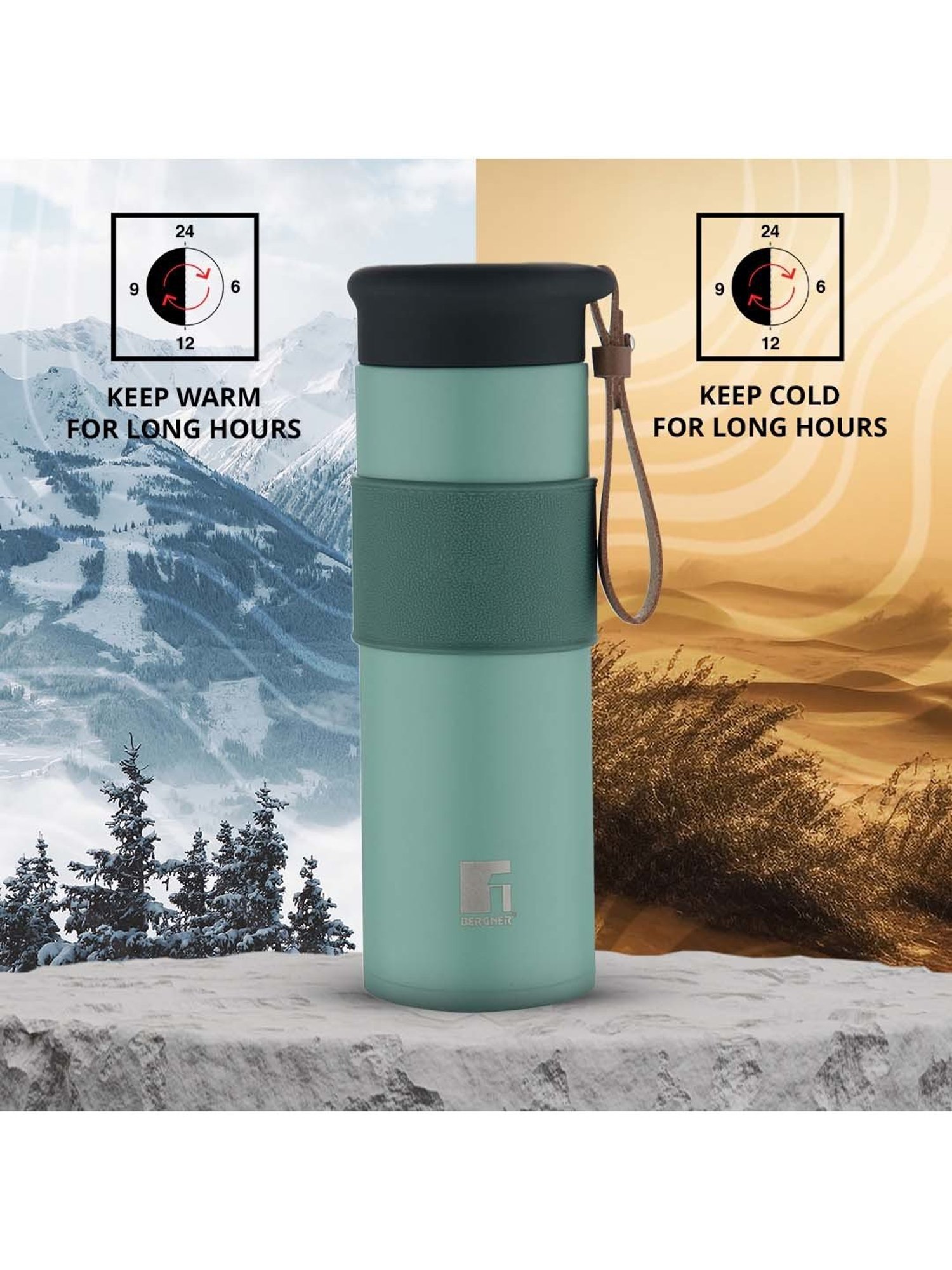 Bergner Walking Green Stainless Steel Thermosteel Hot and Cold Bottle (0.45 L)