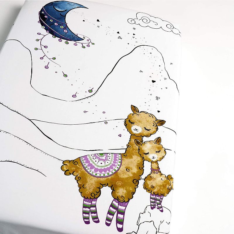 JumpOff Jo Fitted Mini Crib Sheet, Cotton Crib Sheet for Miniature Sized Crib Mattresses, Hypoallergenic and Breathable, 24" x 38", Llama and Mama