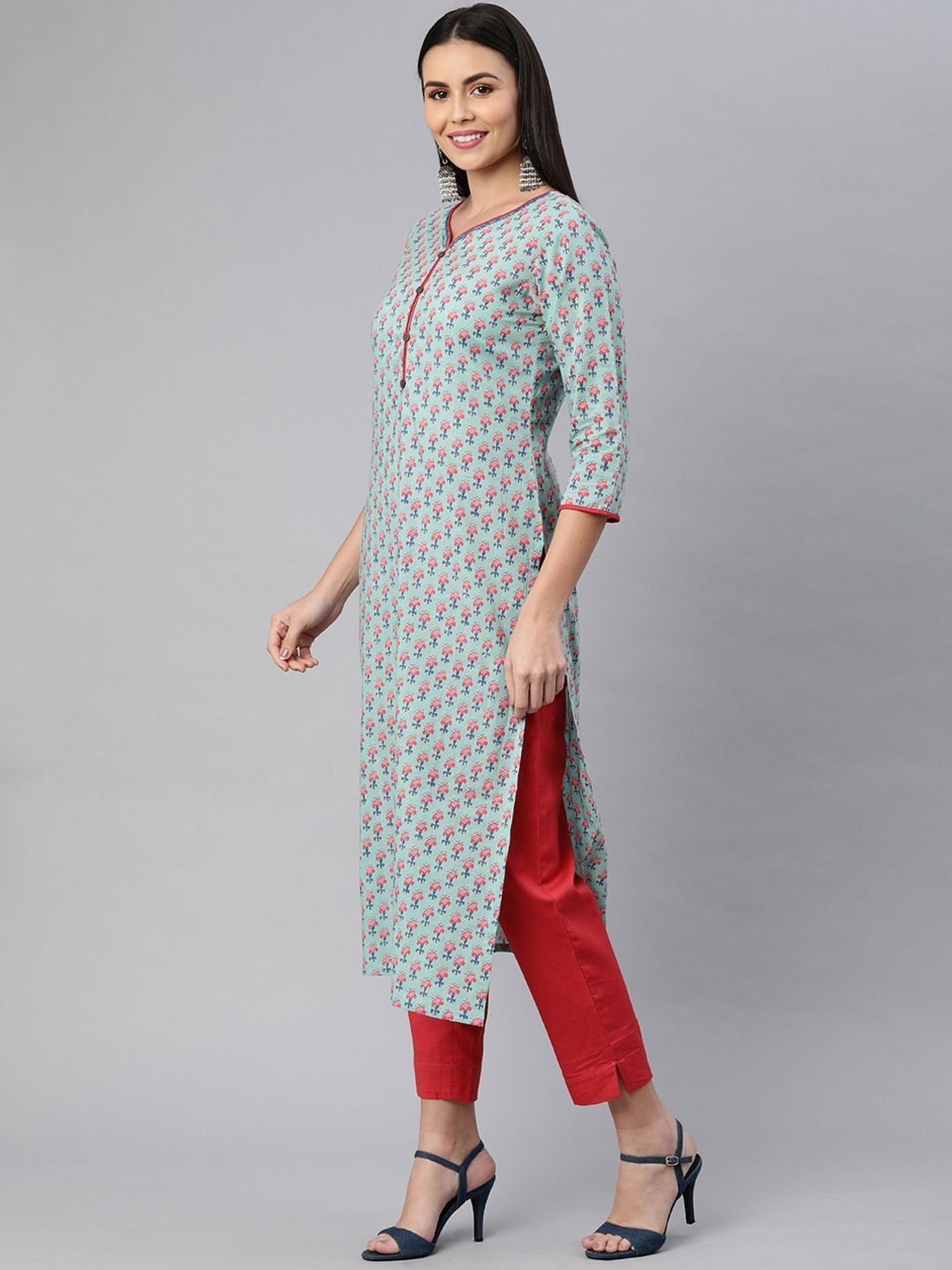 Kami Kubi Blue & Red Printed Kurta Pant Set