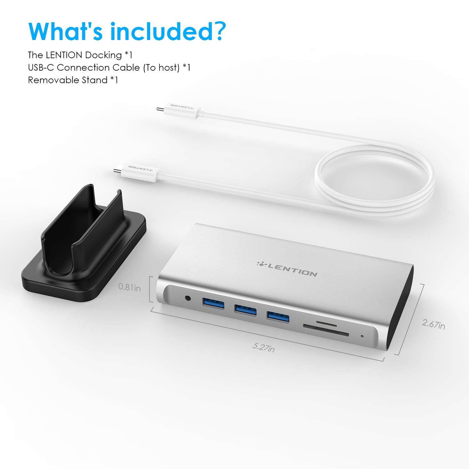 LENTION USB-C Portable Docking Station with 4K HDMI & VGA Dual-Display, Gigabit Ethernet, Card Reader, Aux Adapter, USB 3.0, Power Delivery for MacBook Air/Pro (Thunderbolt 3), More (Silver)