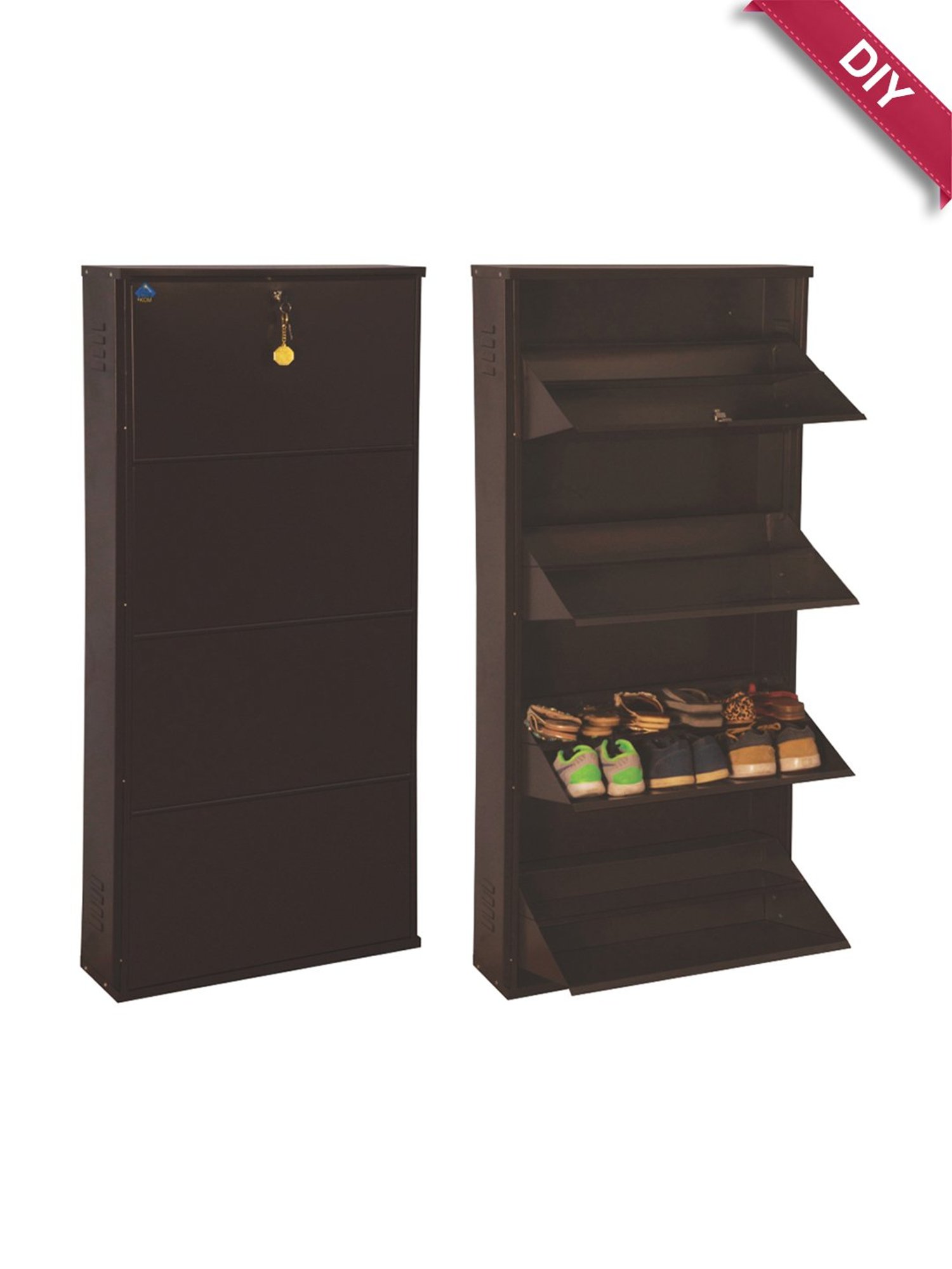 Delite Kom Metal Shoe Rack - 24" 8 Shelf, Double Decker, Coffee, PowderCoat, Wall Mount, DIY