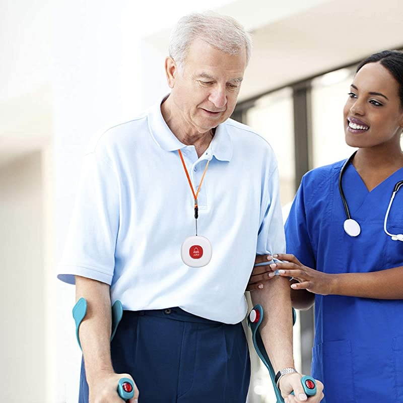 Pagers Wireless Emergency Panic Call Button for Elderly Senior Patient Personal Alert Alarm Nurse Elderly Aids for Living Home Alert System 2 Portable Receiver+3 Necklace Call Buttons